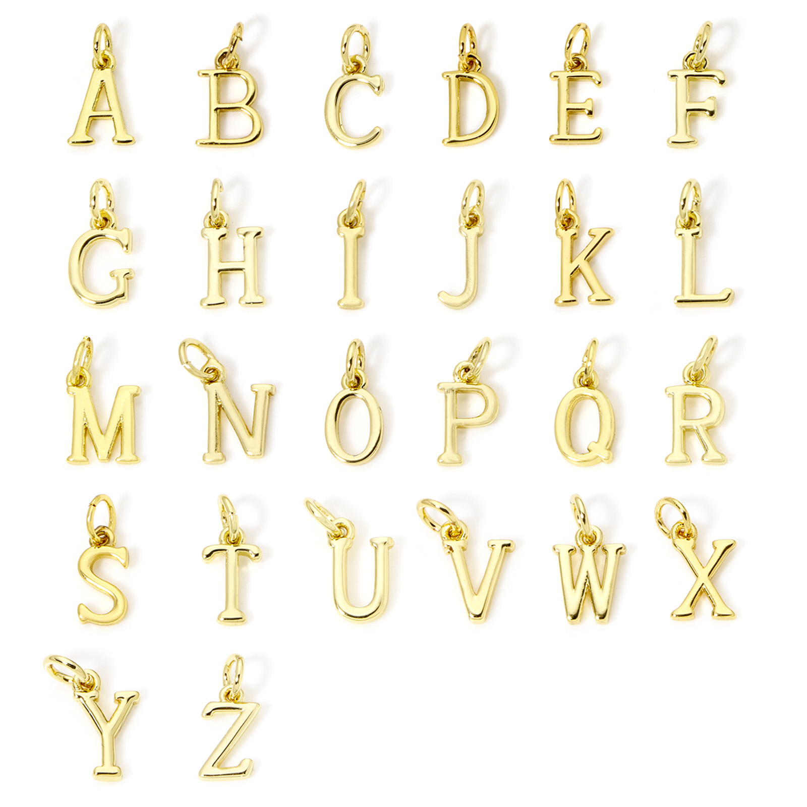 Initial Letter Necklace 18K Gold - 5 ชิ้นทองเหลือง Charms 18K Gold Plated