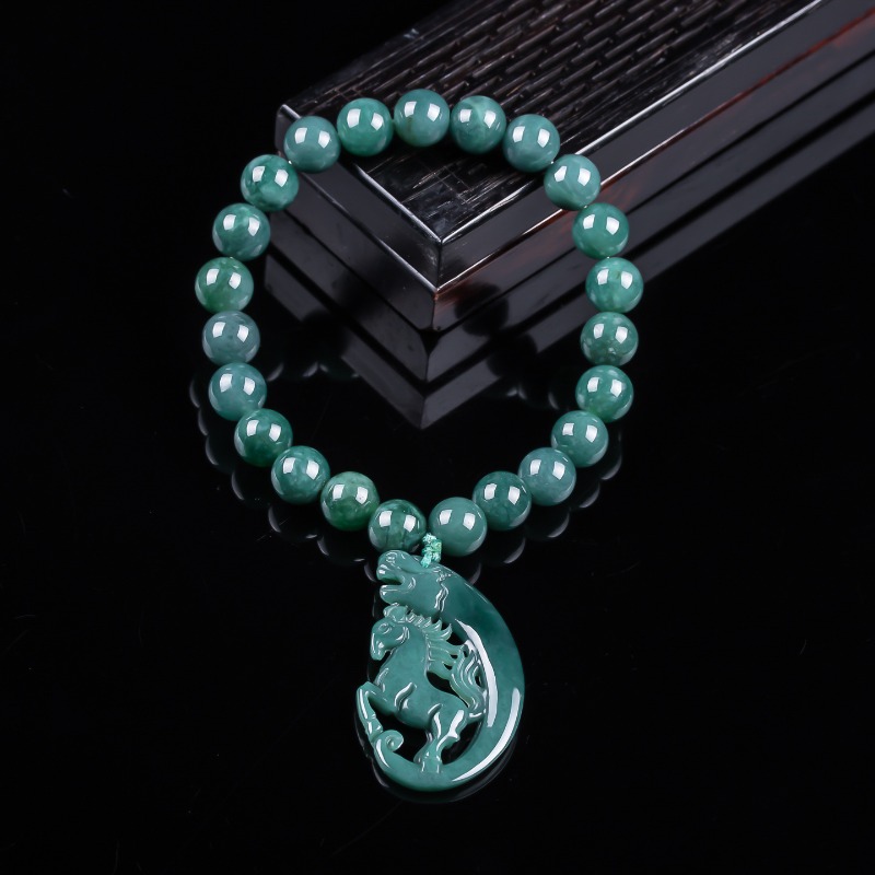 Bracelets - สร้อยข้อมือถักมือจากหยกธรรมชาติสีน้ำเงินลายม้าตามปีนักษัตร เครื่องประดับหรูหรา แฟชั่นจิวเวลรี่ พร้อมใบรับรองของขวัญ