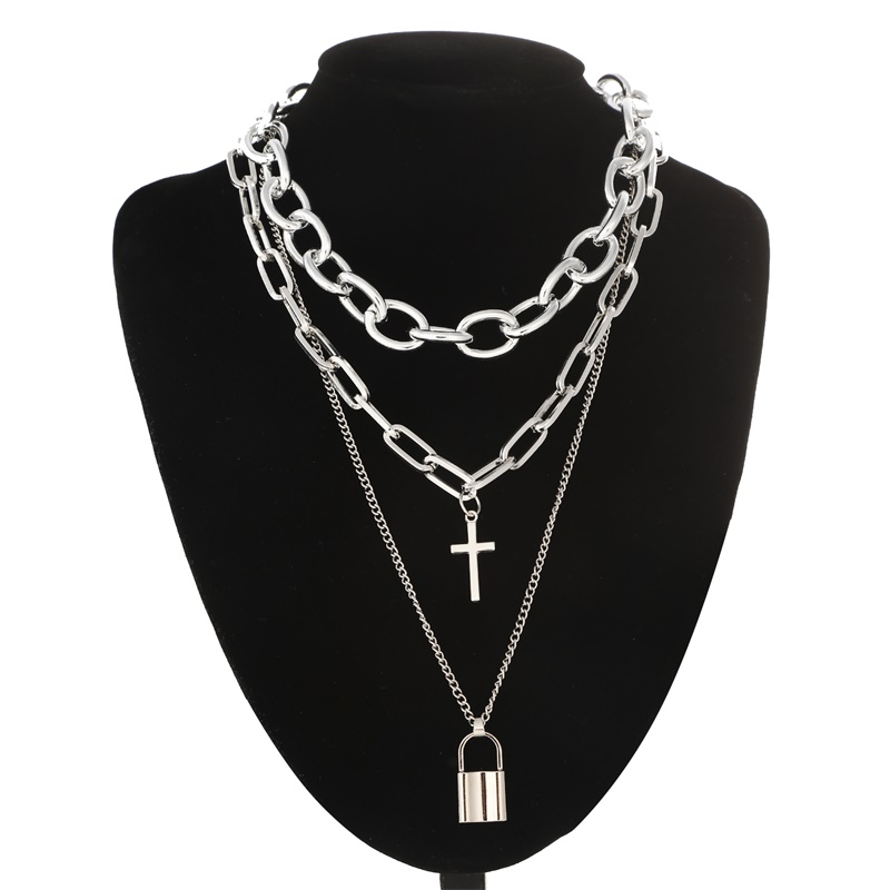 Layered Pendant Necklace Aesthetic - FNQUFUJ Layered Grunge Aesthetic เครื่องประดับ Punk