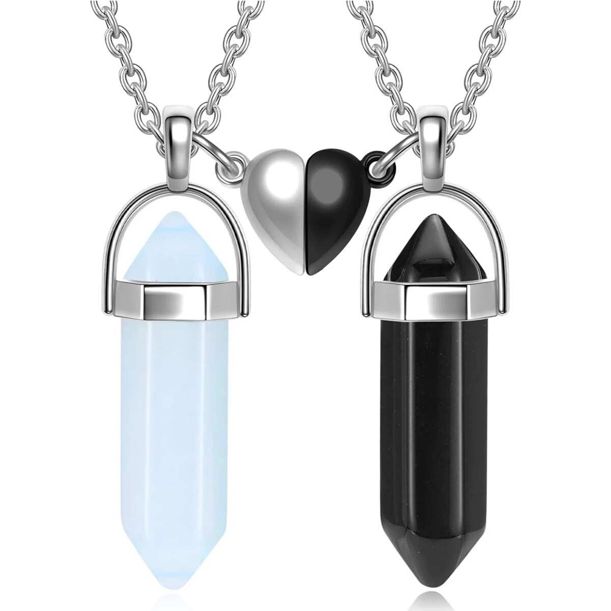 Magnetic Couple Matching Necklaces - สร้อยคอคู่รักคริสตัลสำหรับผู้หญิงผู้ชาย พร้อมจี้รูปหัวใจ โรสควอตซ์สวยงาม สร้อยคอเพื่อนซี้ BFF