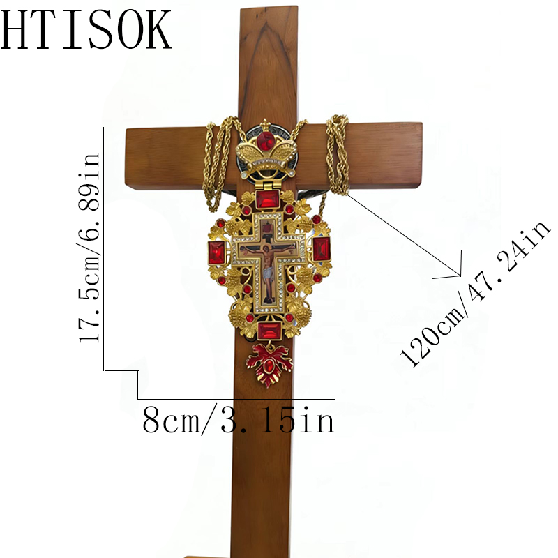 Cross Pendant Necklace Gold - สร้อยคอไม้กางเขนทองคำประดับอัญมณีสีแดงพรีเมียมใหม่ สำหรับพิธีกรรมทางศาสนาคริสต์และเป็นของขวัญสำหรับการรับพร