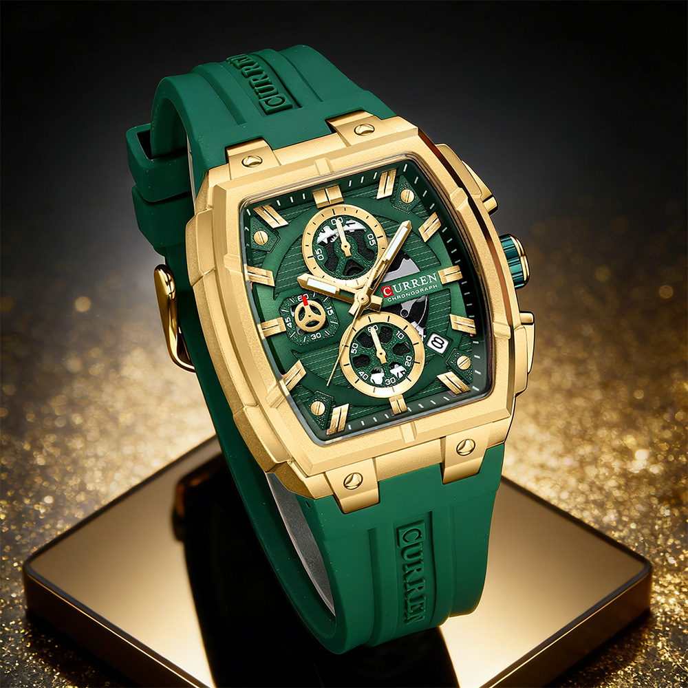 Watch Accessories - CURREN นาฬิกาวินเทจสุดหรูสำหรับผู้ชายกีฬานาฬิกาข้อมือควอทซ์โครโนกราฟพร้อมสายซิลิโคน,วันที่,เรืองแสง