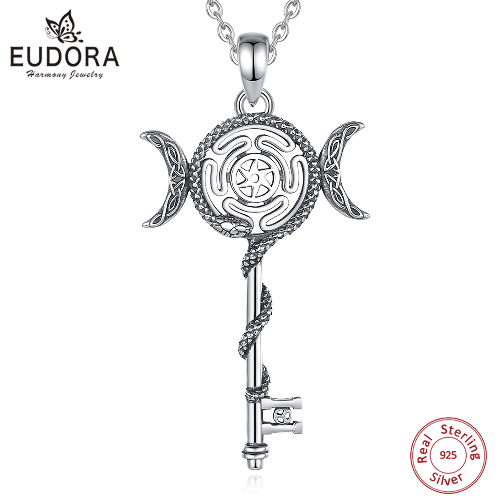 925 Sterling Silver Chain Necklace Men - Eudora 925 เงินสเตอร์ลิง Hecate Triple Moon