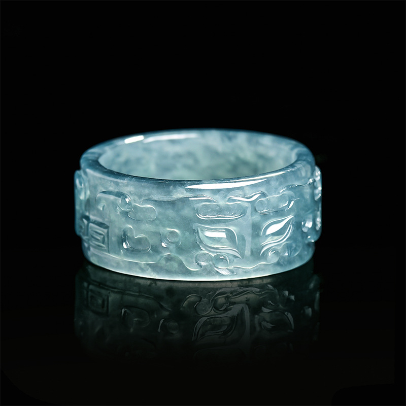 Rings - พม่า Jadeite Taotie แหวนแฟชั่นอุปกรณ์เสริมอัญมณีมรกตจริงหยกพม่าเครื่องประดับธรรมชาติ Talismans แกะสลักหิน