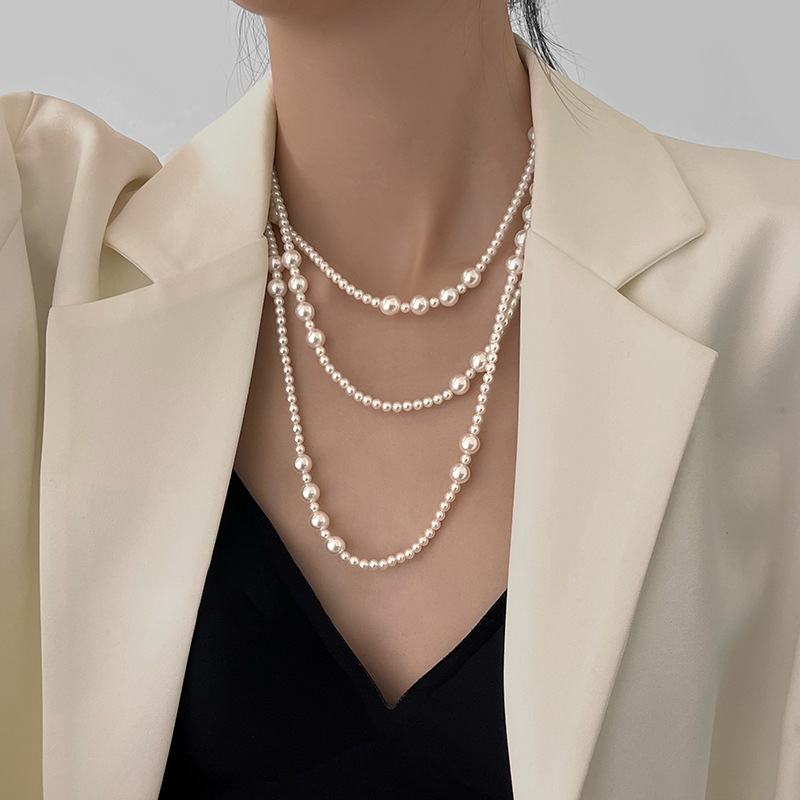 Pearl Choker Necklace Vintage - สร้อยคอมุกยาวหลายชั้นวินเทจสำหรับผู้หญิงสร้อยคอสร้อยคล้องคอคอปกอารมณ์ของขวัญเครื่องประดับหรูหรา