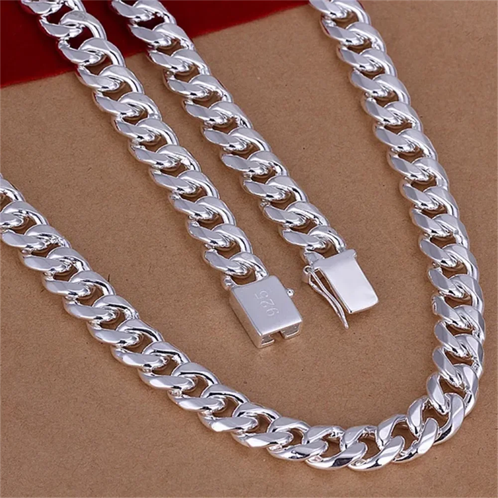 925 Sterling Silver Chain Necklace Men - 20-24นิ้ว925สเตอร์ลิงเงินคลาสสิกทรงเรขาคณิต10มม. สร้อยคอลูกปัดผู้ชายเครื่องประดับแฟชั่นงานแต่งงานของขวัญวันหยุด