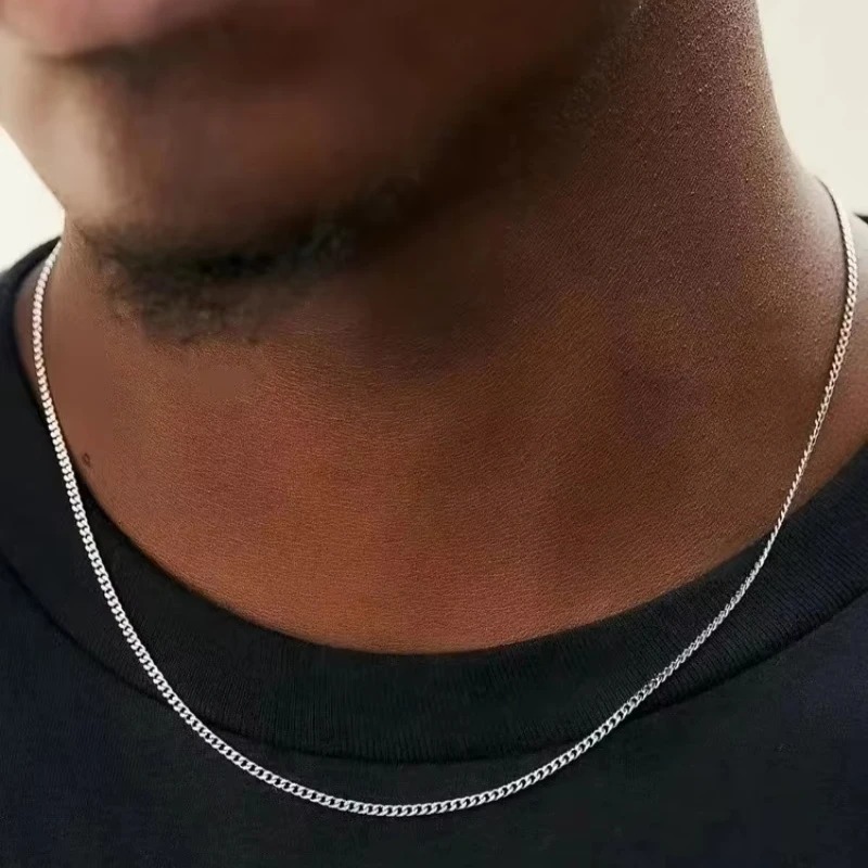 Cuban Link Chain 12Mm - สร้อยคอคิวบันผู้ชายขนาด 2 มม. สร้อยคอเงินแท้ 925 เรียบง่าย