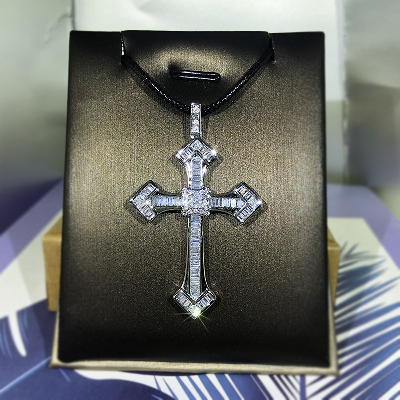 925 Sterling Silver Chain Necklace Men - 925เงินแท้สีขาวผู้ชายและผู้หญิงคลาสสิก Cross จี้ฝังเพชรสร้อยคอวันเกิดเครื่องประดับ