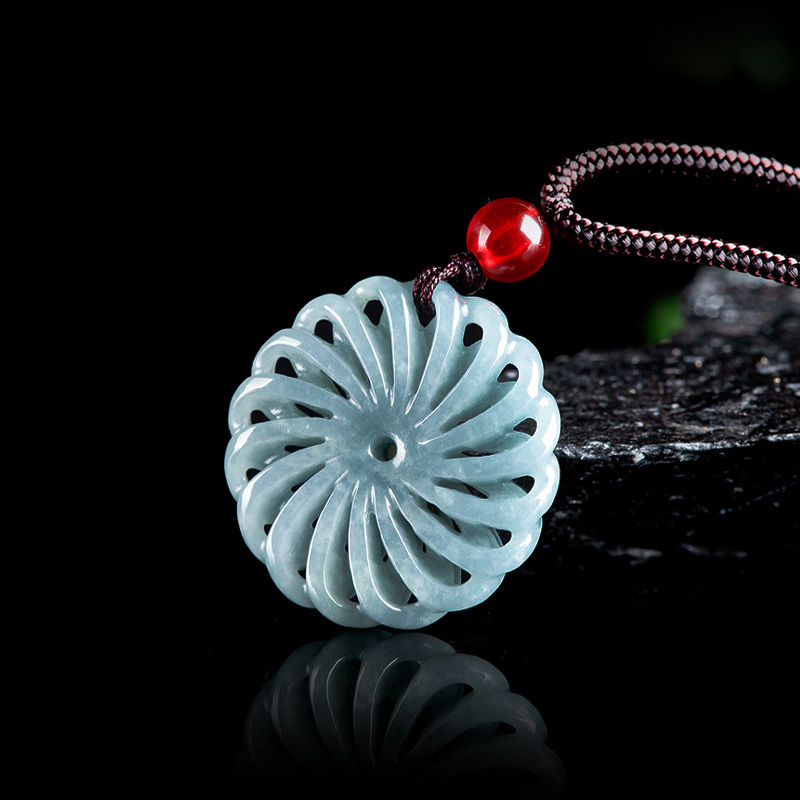 Necklaces - จี้หยกพม่ารูปดอกไม้ สร้อยคอ เครื่องประดับแฟชั่น หินแกะสลัก ของขลัง หยกพม่า