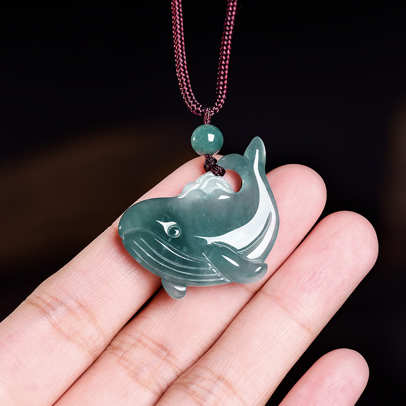 Necklaces - จี้สร้อยคอหยกพม่าแท้รูปปลาวาฬ เครื่องประดับหยกแท้แกะสลัก ของขวัญอัญมณีสำหรับผู้หญิง