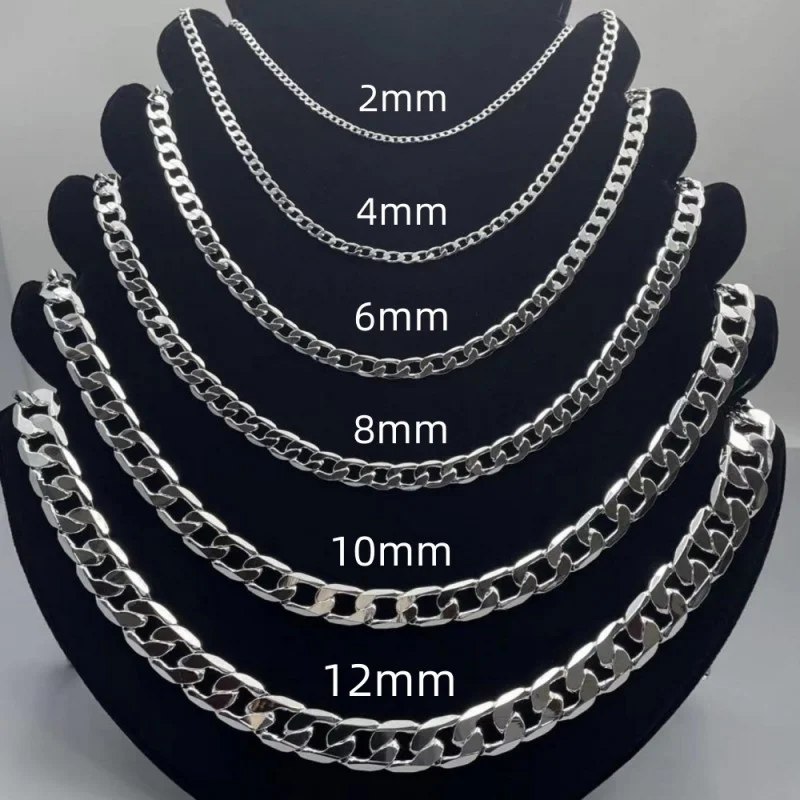 Cuban Link Chain 12Mm - ผู้ชาย 925 สร้อยคอเงิน 2/4/6/8/10/12 มม.40-75 ซม.สร้อยคอสร้อยคอกุ้งก้ามกรามผู้ชายผู้หญิงหมั้นเครื่องประดับของขวัญ