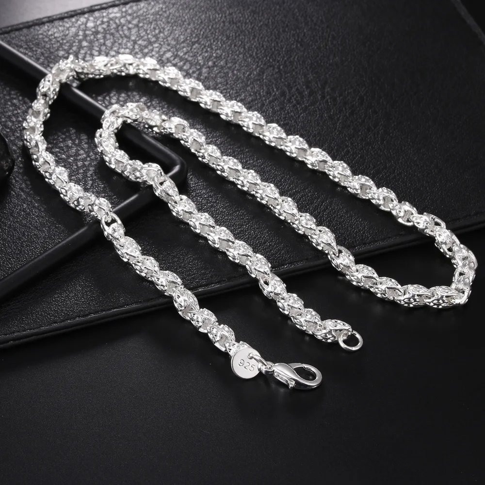 925 Sterling Silver Chain Necklace Men - สร้อยคอเงินแท้ 925 ดีไซน์เก๋ ขนาด 5 มม.