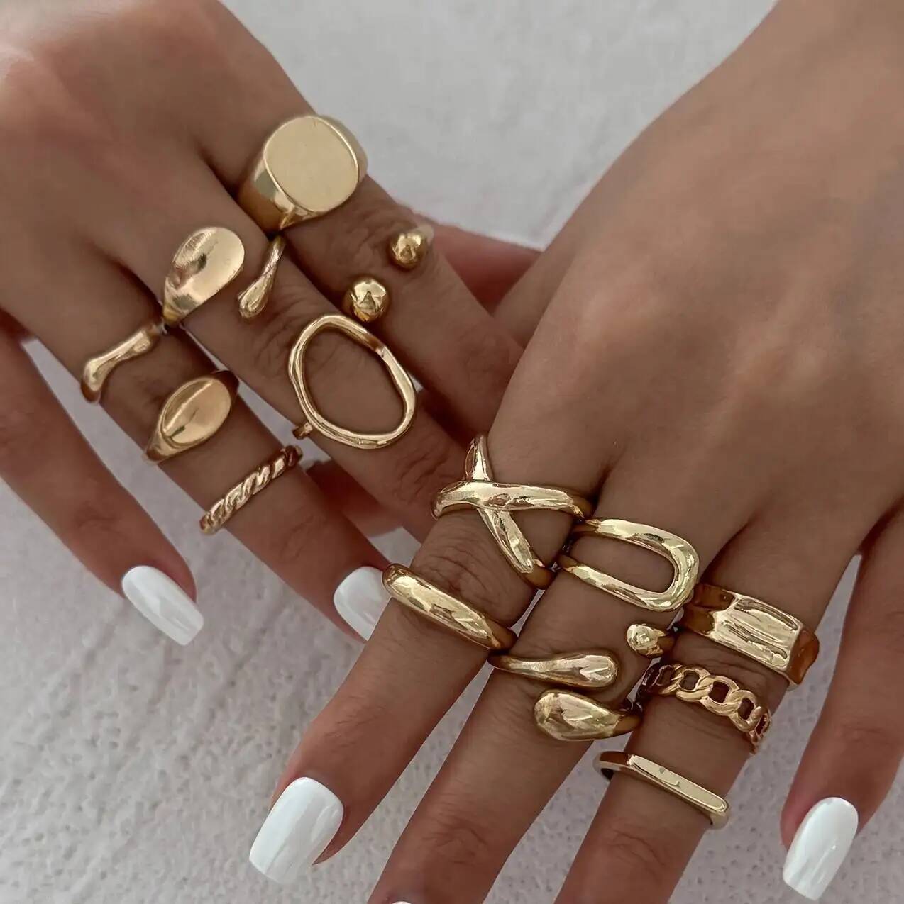 Vintage Punk Knuckle Rings Set - IngeSight.Z 14 ชิ้น/เซ็ตฮิปฮอปพังก์ไม่สม่ำเสมอโลหะแหวนผู้หญิงวินเทจสีทองข้อต่อข้อต่อแหวนเครื่องประดับของขวัญ