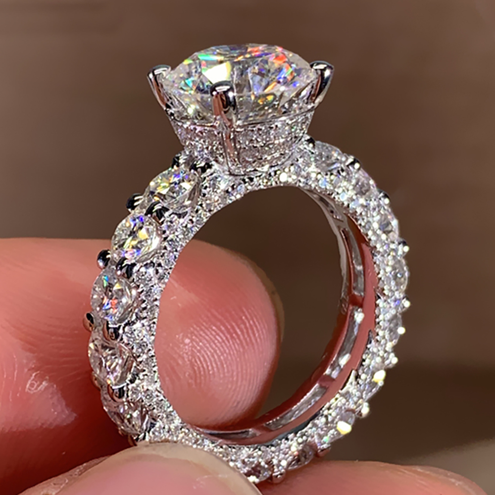 Moissanite Engagement Ring 1 Carat - แหวนแต่งงานผู้หญิงทองคำขาว 18K Au750 แบบกำหนดเอง ประดับเพชรโมอิสซาไนต์ทรงกลม 1