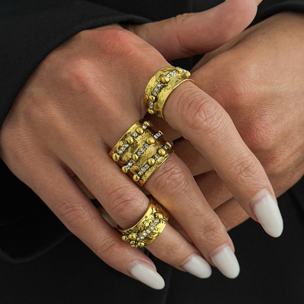 Vintage Punk Knuckle Rings Set - ชุดแหวนเปิดปรับขนาดได้ 3 วง ประดับคริสตัลสไตล์วินเทจ ยี่ห้อ Ingemark