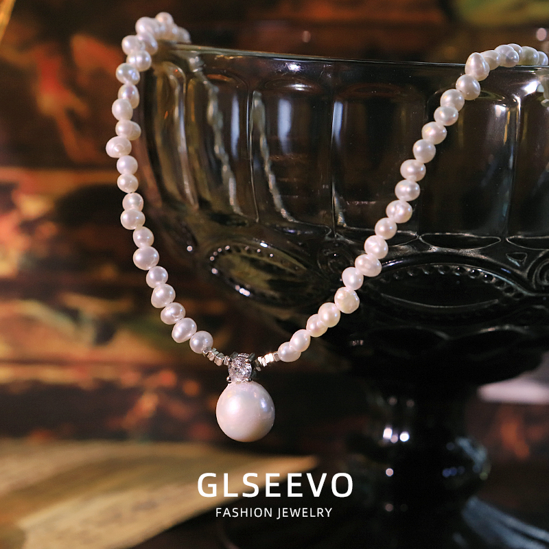 Pearl Choker Necklace Vintage - สร้อยคอมุกน้ำจืดแฟชั่นใหม่ประดับเพชรซิคอน สร้อยคอมุกหรูหราสำหรับงานแต่งงาน ของขวัญสำหรับภรรยา เครื่องประดับผู้หญิง รุ่น GN0784