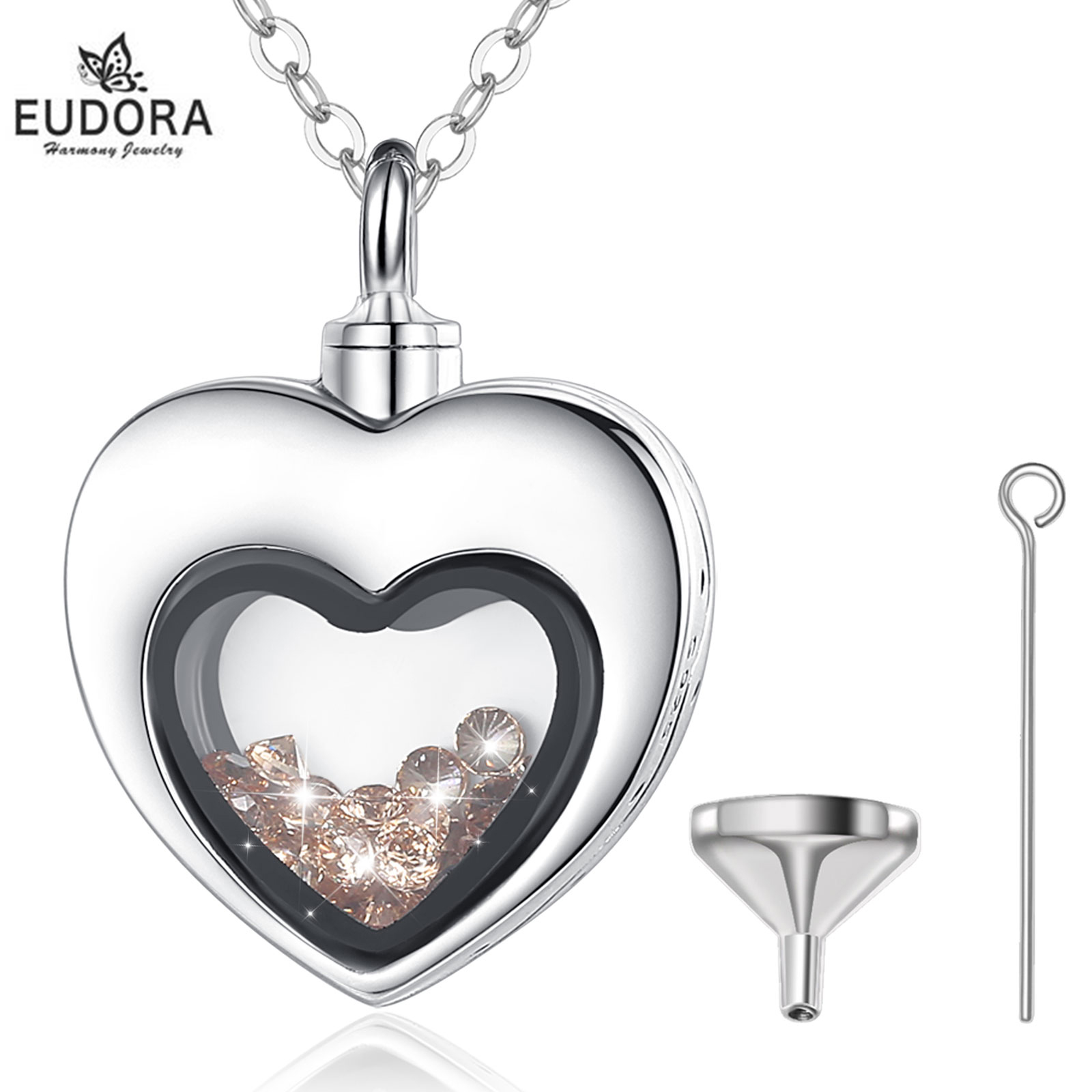 Heart Locket Necklace Photo - Eudora เงินสเตอร์ลิงหัวใจ Locket หัวใจอนุสรณ์ขี้เถ้า urn 11