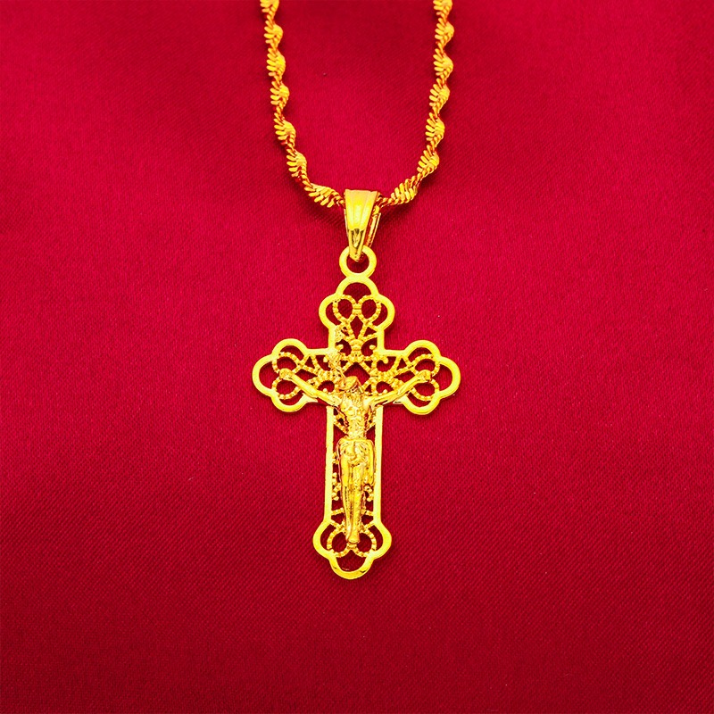 Cross Pendant Necklace Gold - สร้อยคอทองคำแท้ 9999 24K ดีไซน์คลาสสิก รูปทรงกางเขน สำหรับผู้ชายและผู้หญิง