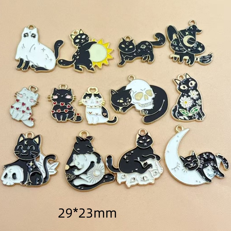 Earrings - จี้แมวดำเคลือบอีนาเมลแท้ 10 ชิ้น น่ารัก เหมาะสำหรับทำสร้อยข้อมือ ต่างหู