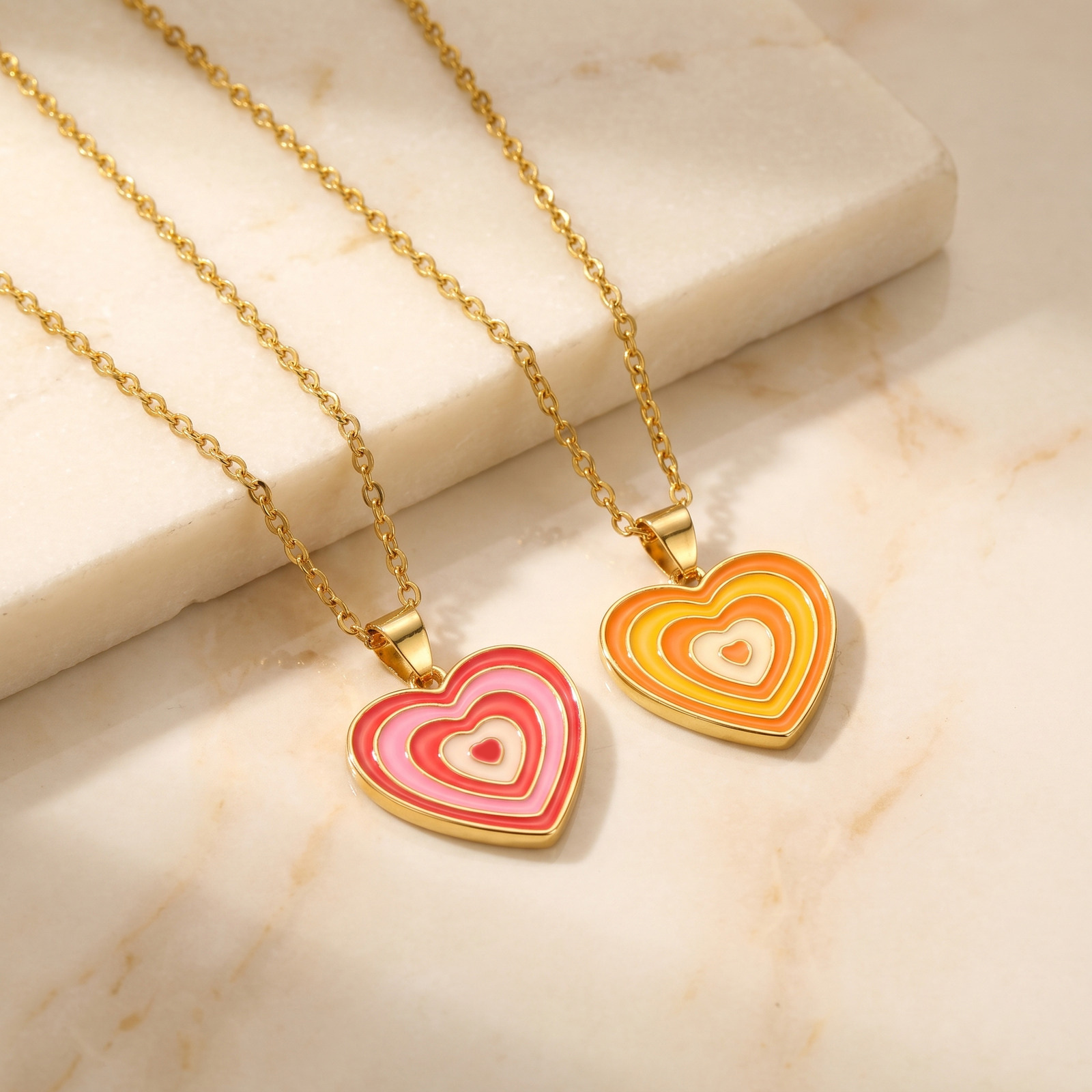 Layered Pendant Necklace Aesthetic - สร้อยคอจี้รูปหัวใจเคลือบเงาแบบเลเยอร์สไตล์ Y2K สำหรับผู้หญิง, สายสแตนเลสกันซีดจาง ความยาว 40
