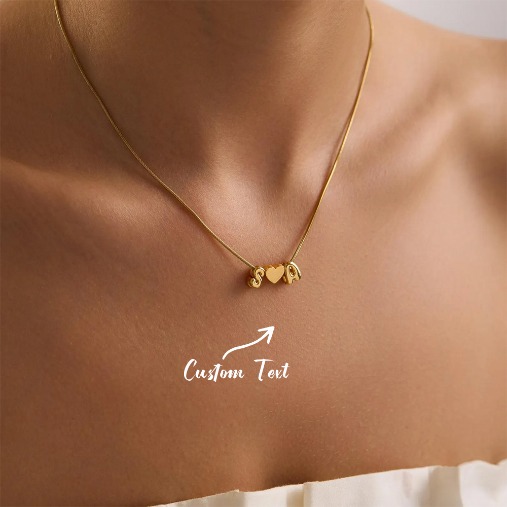 Custom Name Necklace Stainless Steel - สร้อยคอจี้รูปหัวใจ 3 มิติ พร้อมอักษรย่อสองตัวแบบกำหนดเอง ทำจากสแตนเลส สายโซ่แบบงู