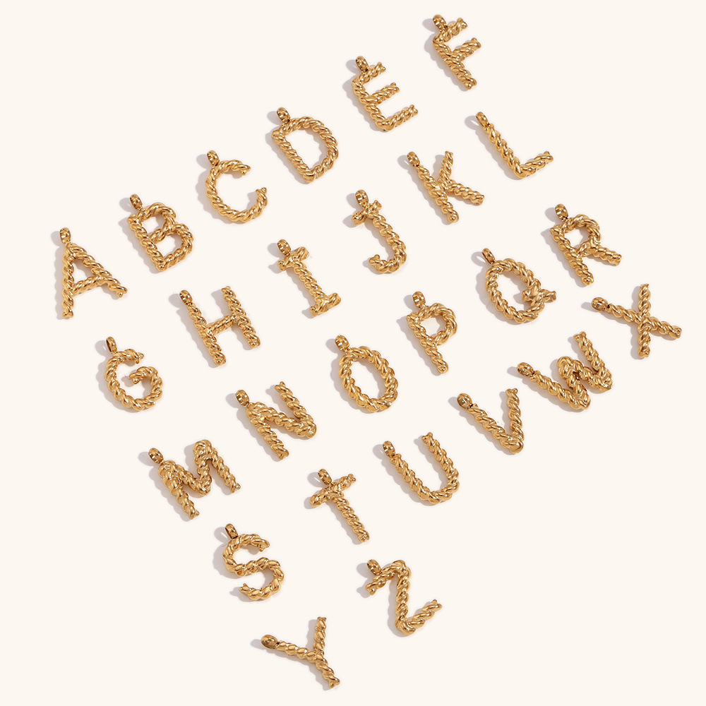 Initial Letter Necklace 18K Gold - สร้อยคอจี้ตัวอักษร 3 มิติ แบบปรับแต่งได้ จี้ตัวอักษรย่อแบบมินิ ดีไซน์เกลียว