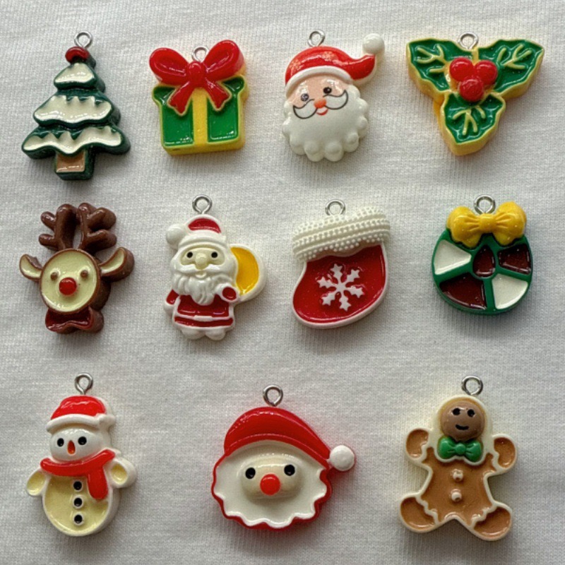 Earrings - 10 ชิ้นคริสต์มาสการ์ตูนซีรีส์เรซิ่นจี้ DIY เครื่องประดับทำเครื่องประดับต่างหูสร้อยคอพวงกุญแจ