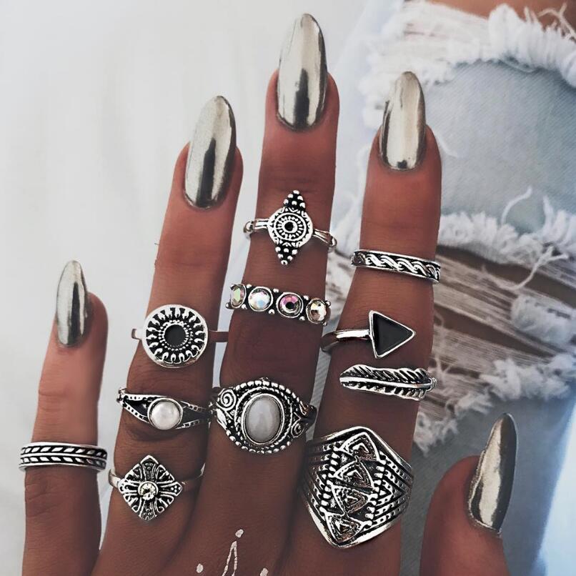 Vintage Punk Knuckle Rings Set - Meyfflin Vintage Knuckle ชุดห่วงสำหรับแฟชั่นสำหรับผู้หญิง Anel Aneis