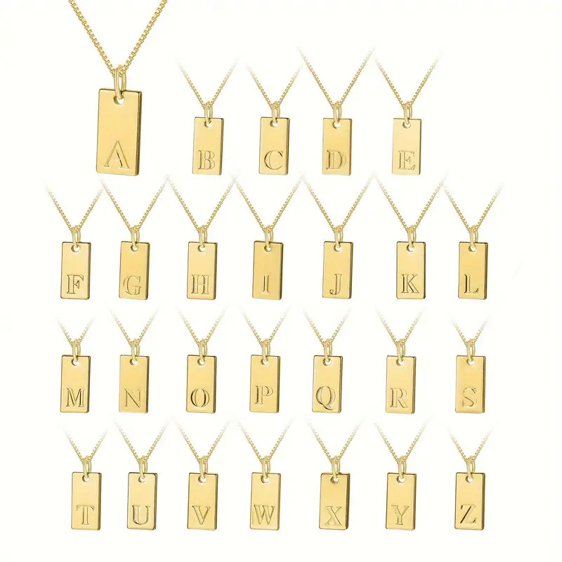 Initial Letter Necklace 18K Gold - Tiny Square 26 ตัวอักษรเริ่มต้น: จี้สร้อยคอผู้หญิง 18K