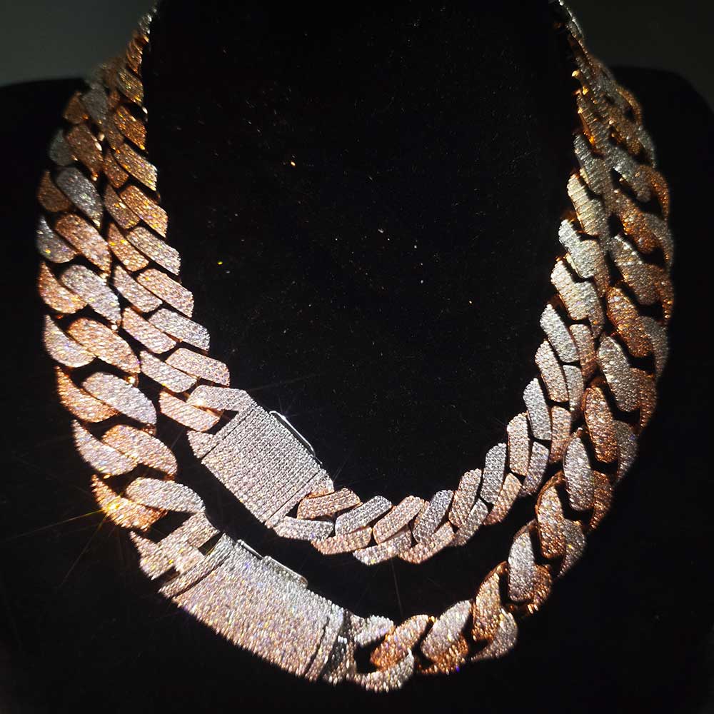 Cuban Link Chain 12Mm - สร้อยคอโมเสคสองสี Nuoya ประดับเพชร CZ เต็มตัว สไตล์ฮิปฮอป