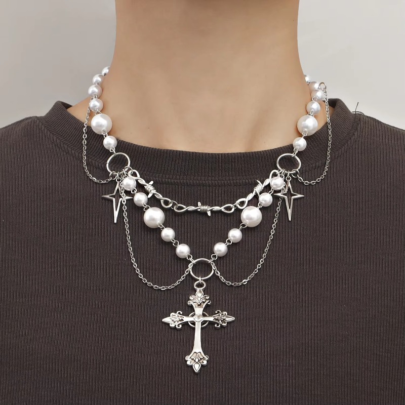 Punk Crosses จี้สร้อยคอ Gothic - Pearl Choker Necklace Vintage บทวิจารณ์และราคา