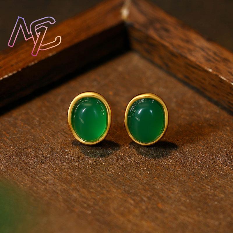 ต่างหูหยกธรรมชาติสีเขียว เครื่ - Earrings บทวิจารณ์และราคา