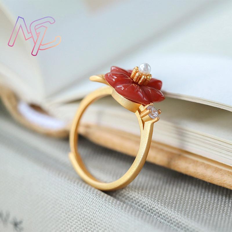 แหวนหยกธรรมชาติสีแดงรูปดอกไม้  - Rings บทวิจารณ์และราคา