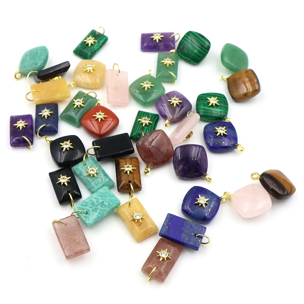 จี้หินธรรมชาติรูปทรงเรขาคณิตพร - Crystal Pendant Necklace Natural Stone บทวิจารณ์และราคา