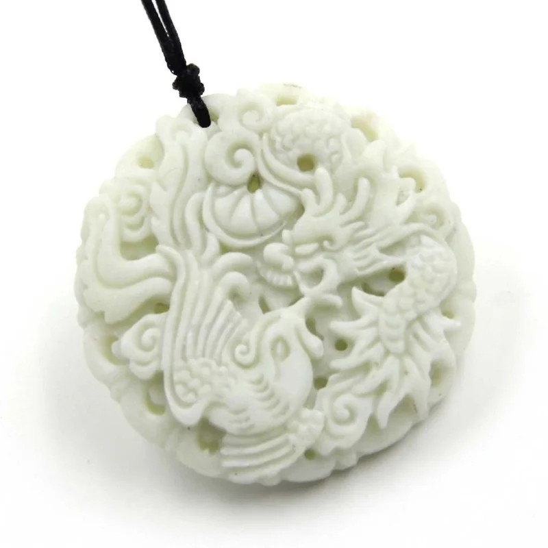 หยกสีขาวธรรมชาติ Dragon Phoeni - Necklaces บทวิจารณ์และราคา