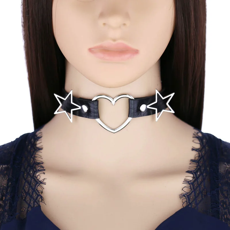 Decopunk Punk PU หนังหัวใจดาว  - Goth Punk Spike Choker บทวิจารณ์และราคา