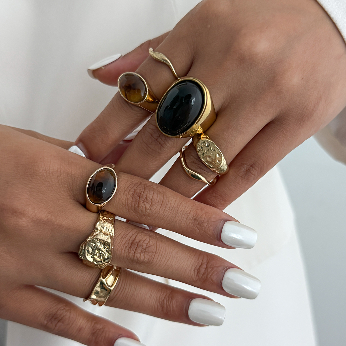 แหวนนิ้วโลหะประดับพลอยสีเหลือง - Vintage Punk Knuckle Rings Set บทวิจารณ์และราคา