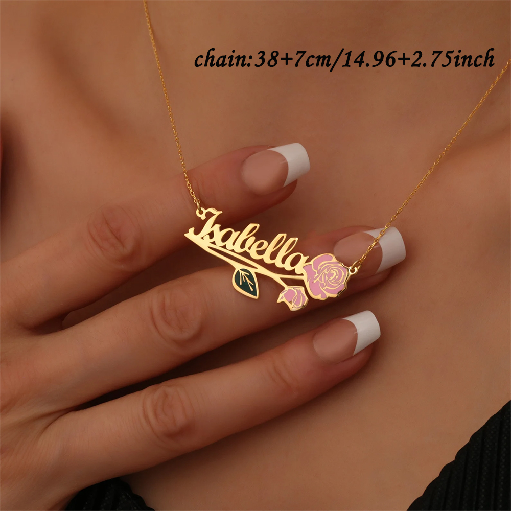 สร้อยคอชื่อดอกไม้ประจำวันเกิดห - Custom Name Necklace Stainless Steel บทวิจารณ์และราคา