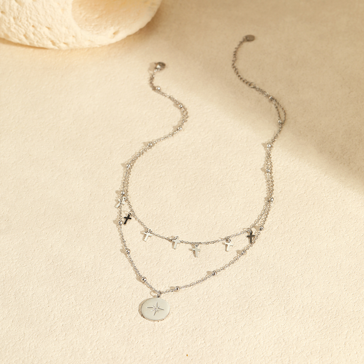 สร้อยคอวินเทจสองชั้นรูปกากบาท  - Layered Pendant Necklace Aesthetic บทวิจารณ์และราคา