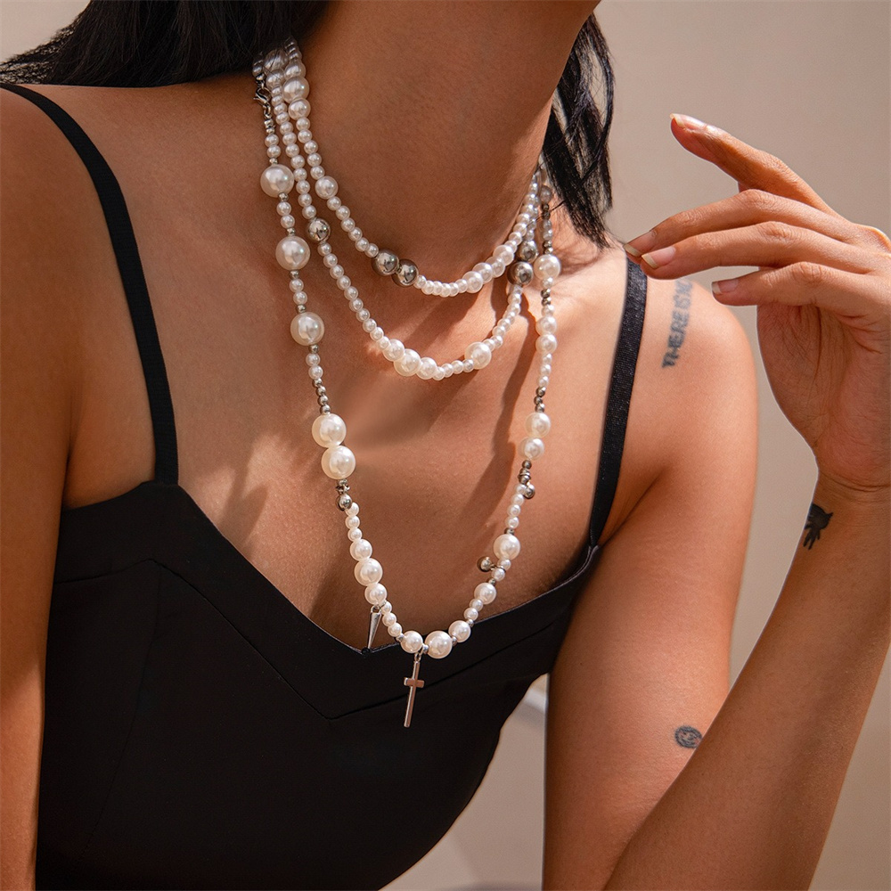 Multi-Layerเลียนแบบไข่มุกลูกปั - Layered Pendant Necklace Aesthetic บทวิจารณ์และราคา