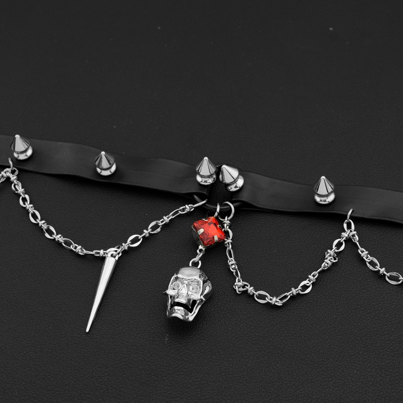 สร้อยคอหนังรูปหัวกะโหลกสีดำ สไ - Goth Punk Spike Choker บทวิจารณ์และราคา