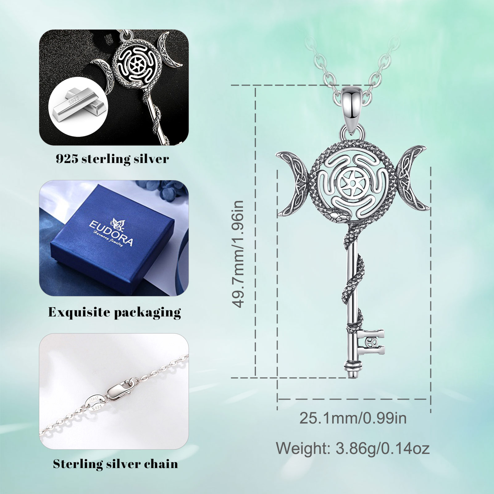Eudora 925 เงินสเตอร์ลิง Hecat - 925 Sterling Silver Chain Necklace Men บทวิจารณ์และราคา