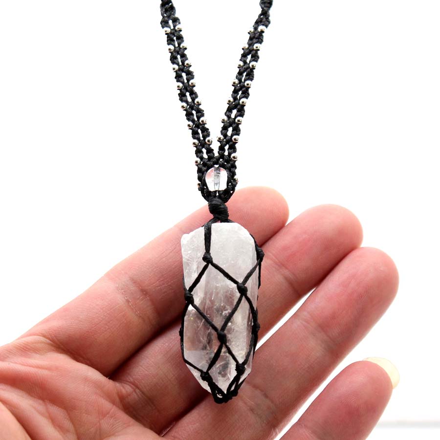 คริสตัลควอตซ์ Macrame ถักหินสร - Crystal Pendant Necklace Natural Stone บทวิจารณ์และราคา