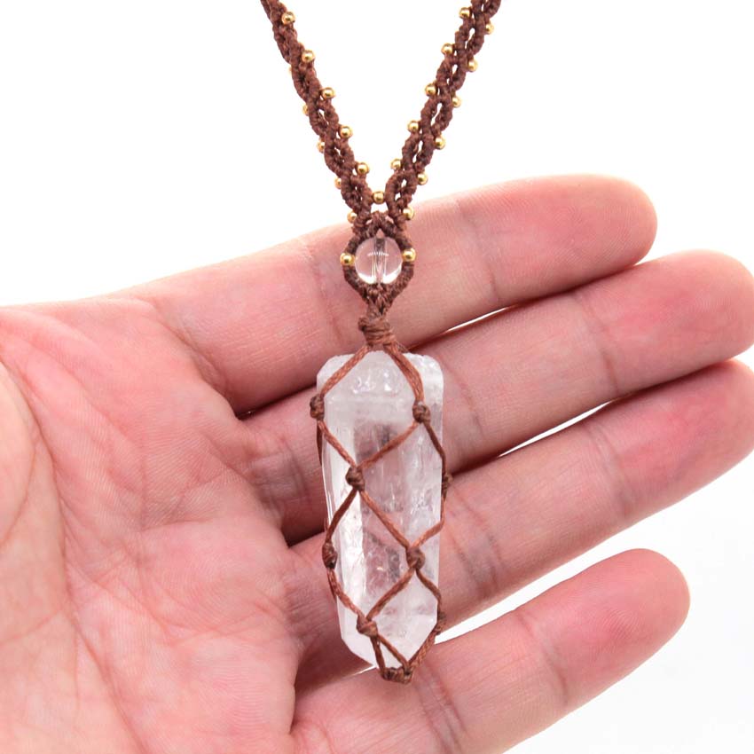 คริสตัลควอตซ์ Macrame ถักหินสร - Crystal Pendant Necklace Natural Stone บทวิจารณ์และราคา