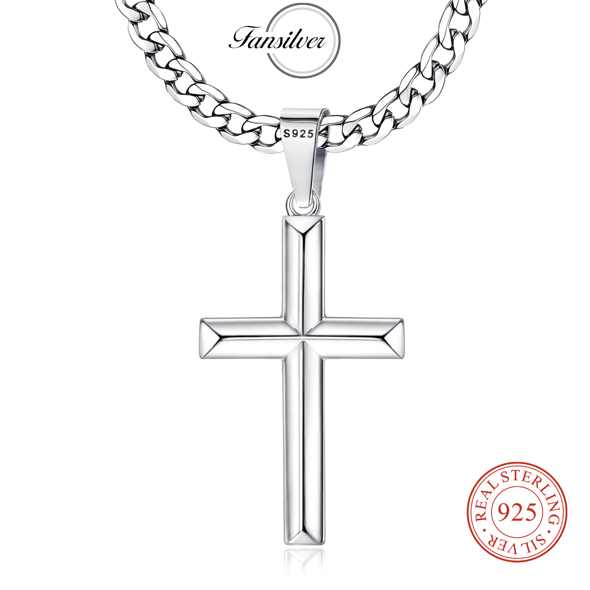 สร้อยคอเงินแท้ 925 รูปไม้กางเข - 925 Sterling Silver Chain Necklace Men บทวิจารณ์และราคา