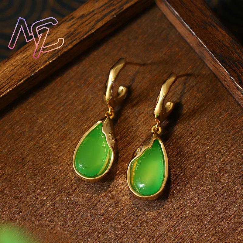 ต่างหูหยดน้ำหยกแท้สีเขียว ของข - Earrings บทวิจารณ์และราคา
