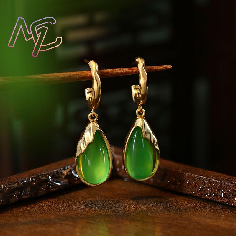 ต่างหูหยดน้ำหยกแท้สีเขียว ของข - Earrings บทวิจารณ์และราคา