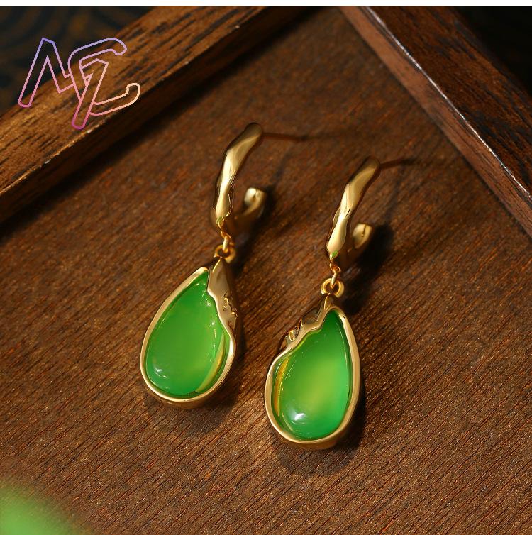 ต่างหูหยดน้ำหยกแท้สีเขียว ของข - Earrings บทวิจารณ์และราคา