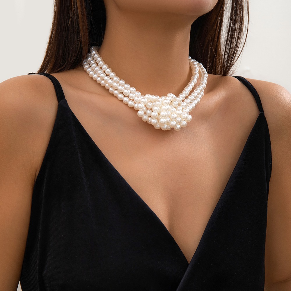 สร้อยคอแฟชั่นสไตล์เรโทรสีดำขาว - Pearl Choker Necklace Vintage บทวิจารณ์และราคา