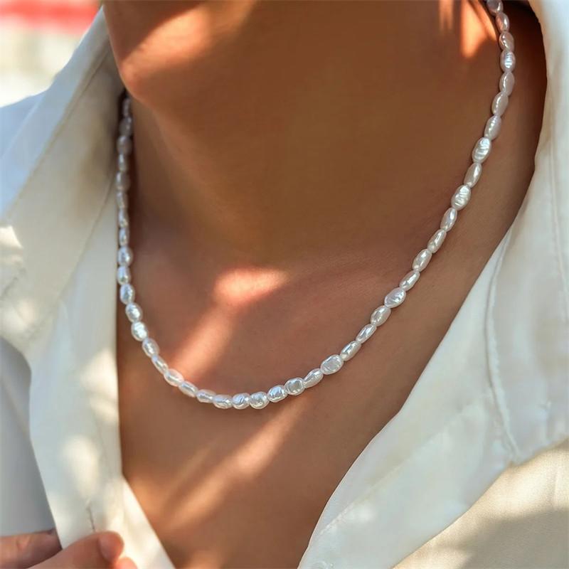 สร้อยคอไข่มุกเทียมแบบเรียบง่าย - Pearl Choker Necklace Vintage บทวิจารณ์และราคา